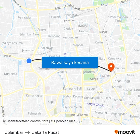 Jelambar to Jakarta Pusat map