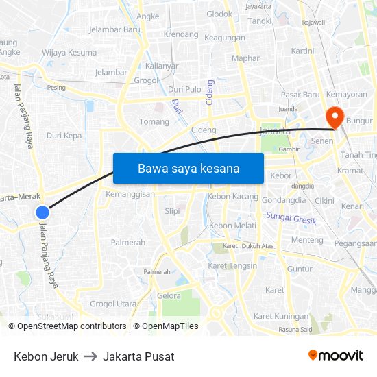 Kebon Jeruk to Jakarta Pusat map