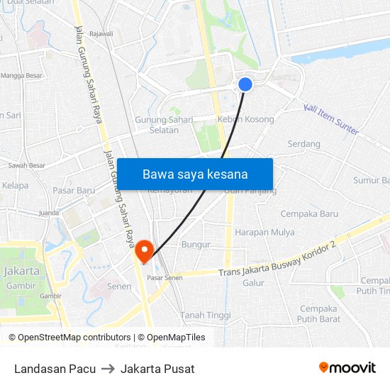 Landasan Pacu to Jakarta Pusat map