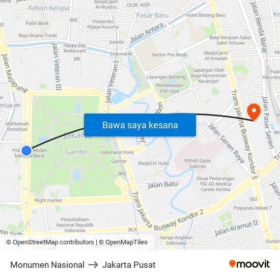 Monumen Nasional to Jakarta Pusat map