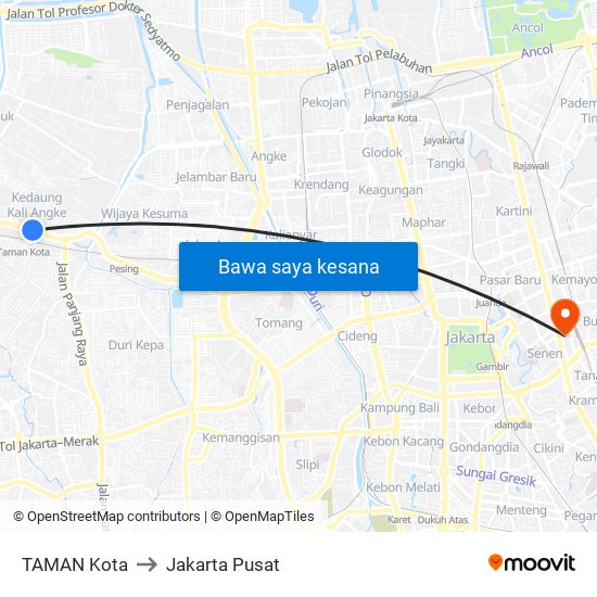 TAMAN Kota to Jakarta Pusat map