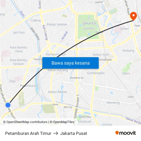 Petamburan Arah Timur to Jakarta Pusat map