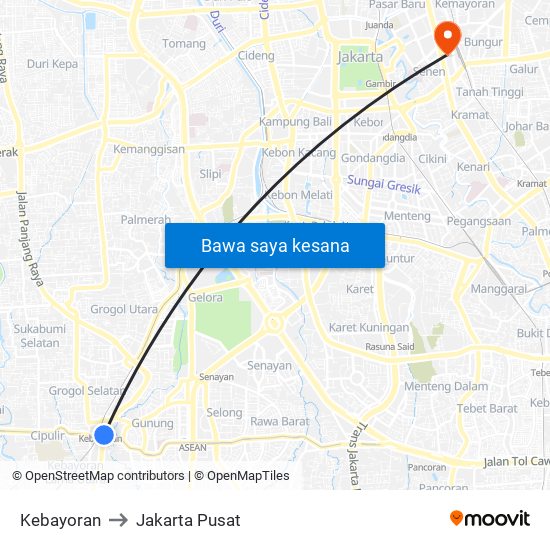 Kebayoran to Jakarta Pusat map