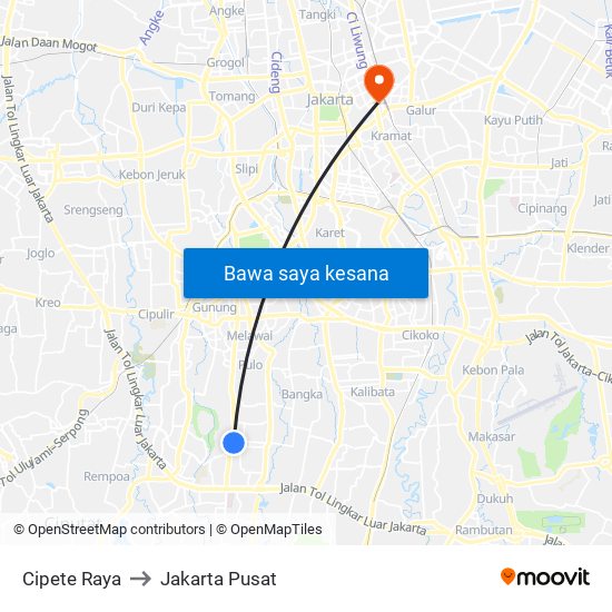 Cipete Raya to Jakarta Pusat map