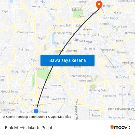 Blok M to Jakarta Pusat map