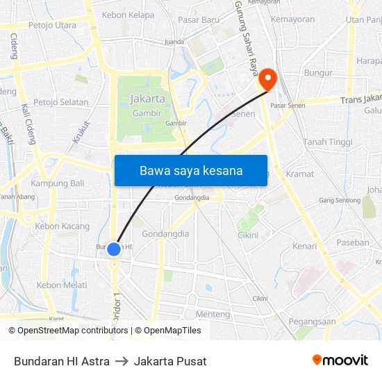 Bundaran HI Astra to Jakarta Pusat map