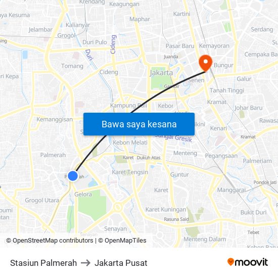 Stasiun Palmerah to Jakarta Pusat map