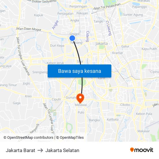 Jakarta Barat to Jakarta Selatan map