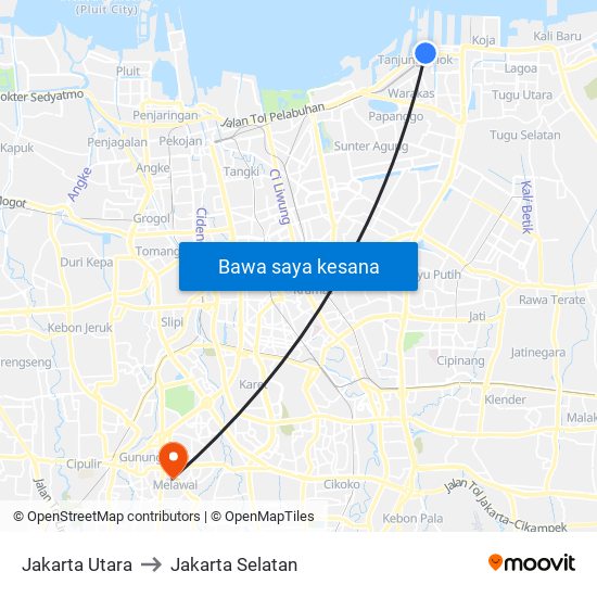 Jakarta Utara to Jakarta Selatan map
