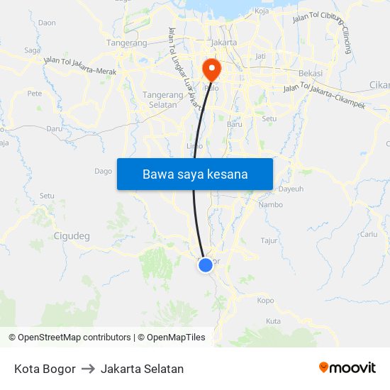 Kota Bogor to Jakarta Selatan map