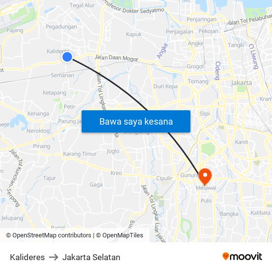 Kalideres to Jakarta Selatan map