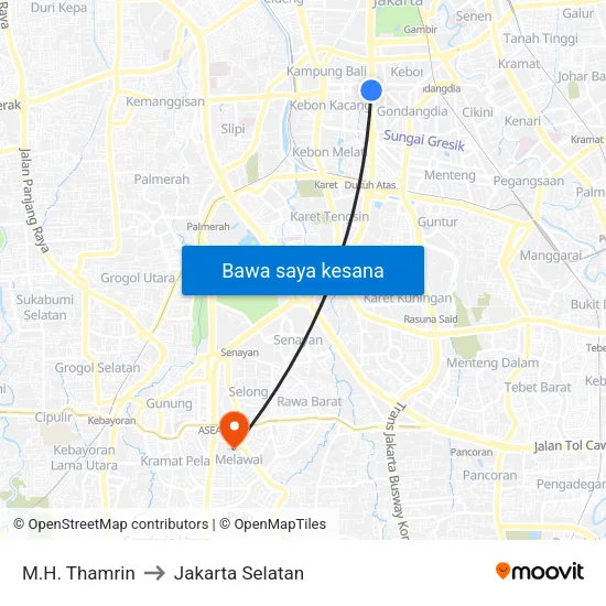 M.H. Thamrin to Jakarta Selatan map
