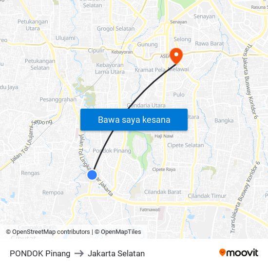 PONDOK Pinang to Jakarta Selatan map
