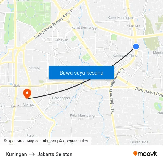 Kuningan to Jakarta Selatan map
