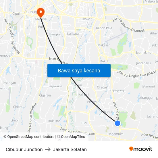 Cibubur Junction to Jakarta Selatan map