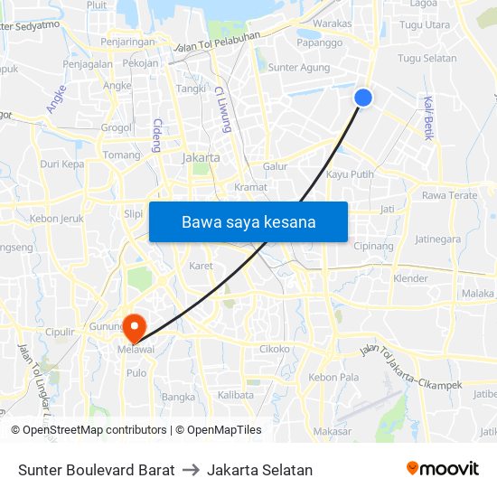 Sunter Boulevard Barat to Jakarta Selatan map