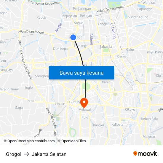 Grogol to Jakarta Selatan map