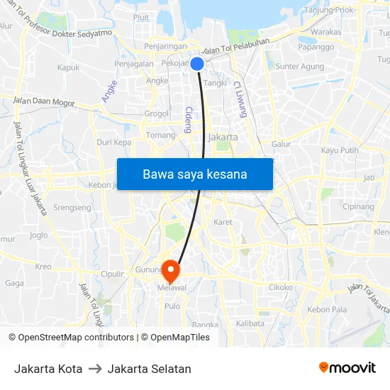 Jakarta Kota to Jakarta Selatan map