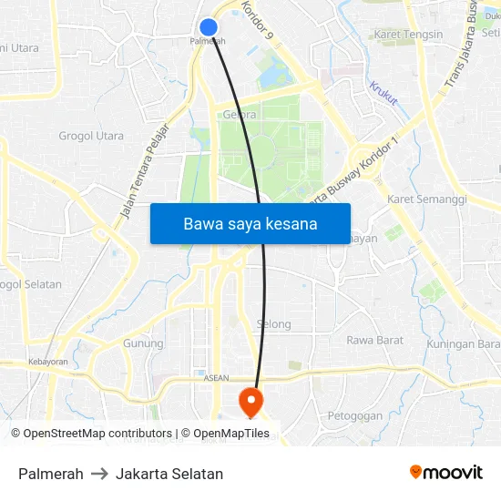 Palmerah to Jakarta Selatan map