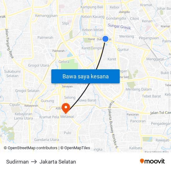 Sudirman to Jakarta Selatan map