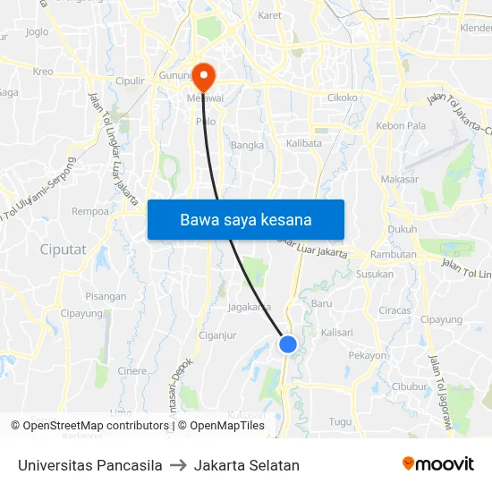 Universitas Pancasila to Jakarta Selatan map