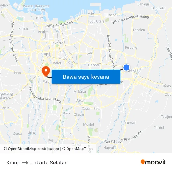 Kranji to Jakarta Selatan map