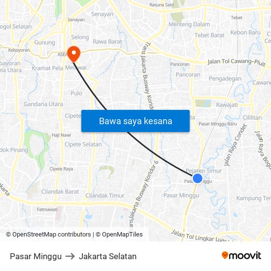 Pasar Minggu to Jakarta Selatan map