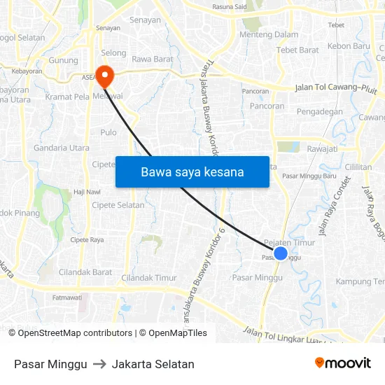 Pasar Minggu to Jakarta Selatan map