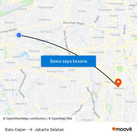 Batu Ceper to Jakarta Selatan map