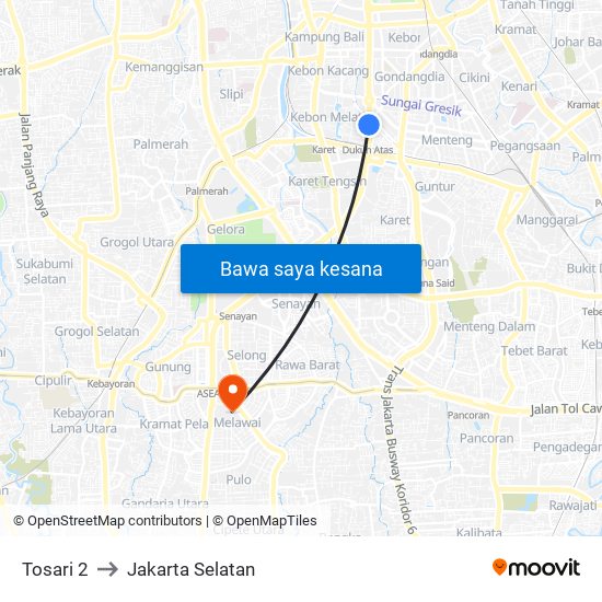 Tosari 2 to Jakarta Selatan map