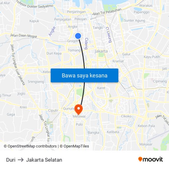 Duri to Jakarta Selatan map