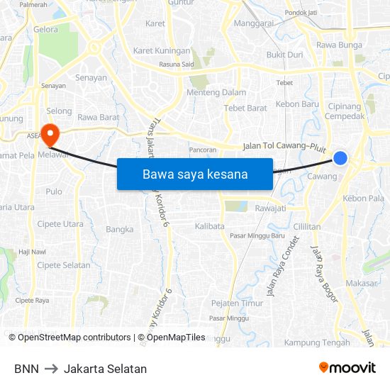 BNN to Jakarta Selatan map