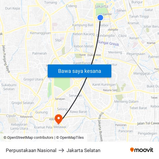 Perpustakaan Nasional to Jakarta Selatan map