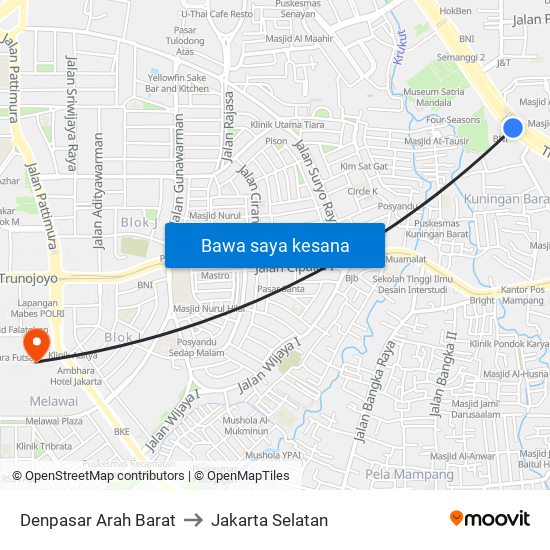 Denpasar Arah Barat to Jakarta Selatan map