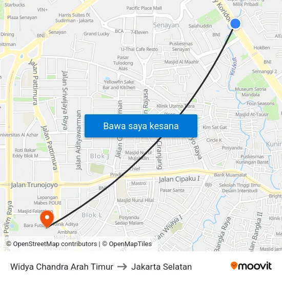 Widya Chandra Arah Timur to Jakarta Selatan map