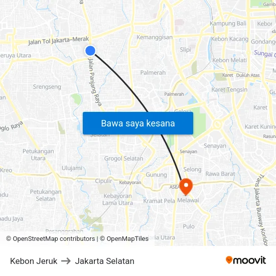Kebon Jeruk to Jakarta Selatan map