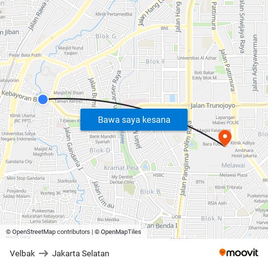 Velbak to Jakarta Selatan map