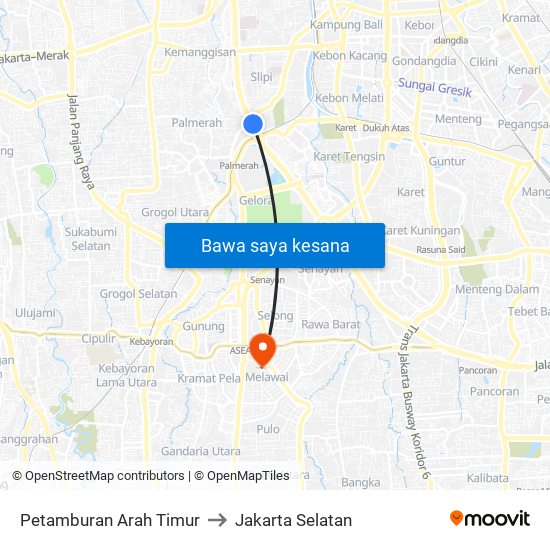 Petamburan Arah Timur to Jakarta Selatan map