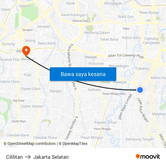 Cililitan to Jakarta Selatan map