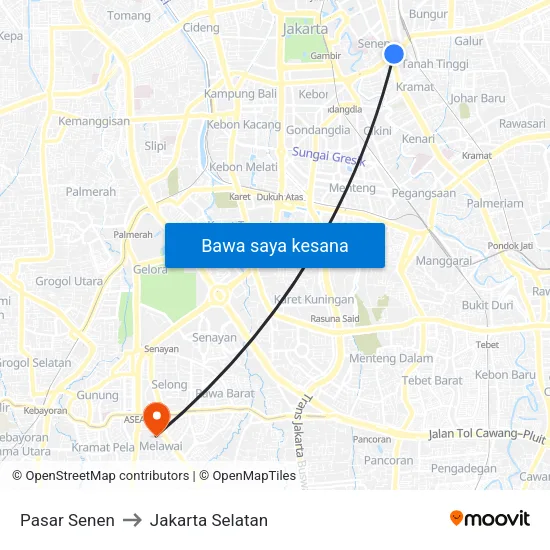 Pasar Senen to Jakarta Selatan map