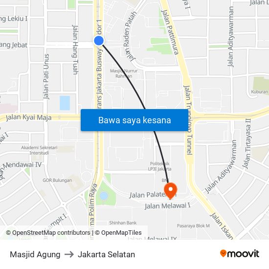 Masjid Agung to Jakarta Selatan map