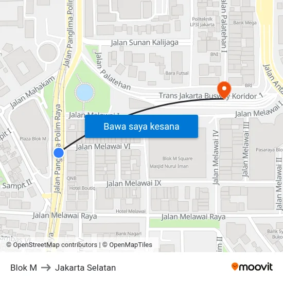 Blok M to Jakarta Selatan map