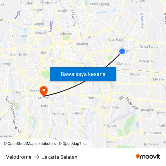 Velodrome to Jakarta Selatan map