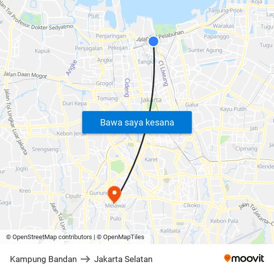 Kampung Bandan to Jakarta Selatan map