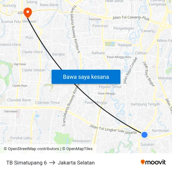 TB Simatupang 6 to Jakarta Selatan map