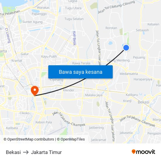 Bekasi to Jakarta Timur map