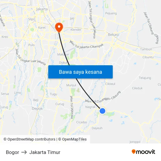 Bogor to Jakarta Timur map