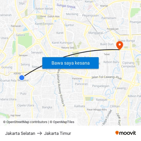 Jakarta Selatan to Jakarta Timur map