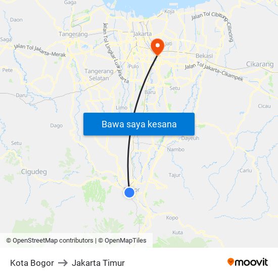 Kota Bogor to Jakarta Timur map
