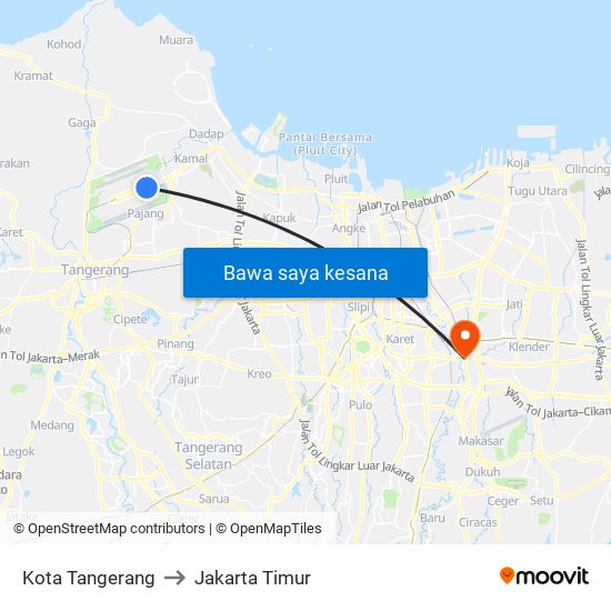 Kota Tangerang to Jakarta Timur map
